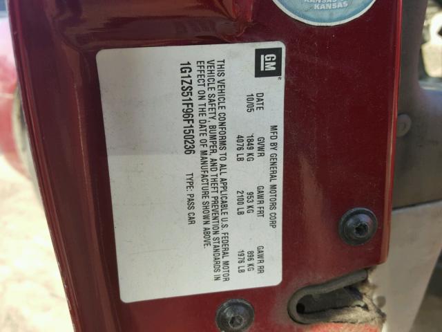 1G1ZS51F96F150236 - 2006 CHEVROLET MALIBU LS MAROON photo 10