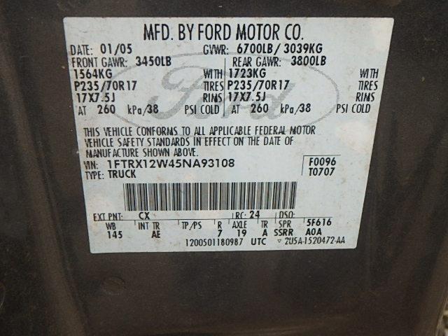 1FTRX12W45NA93108 - 2005 FORD F150 GRAY photo 10