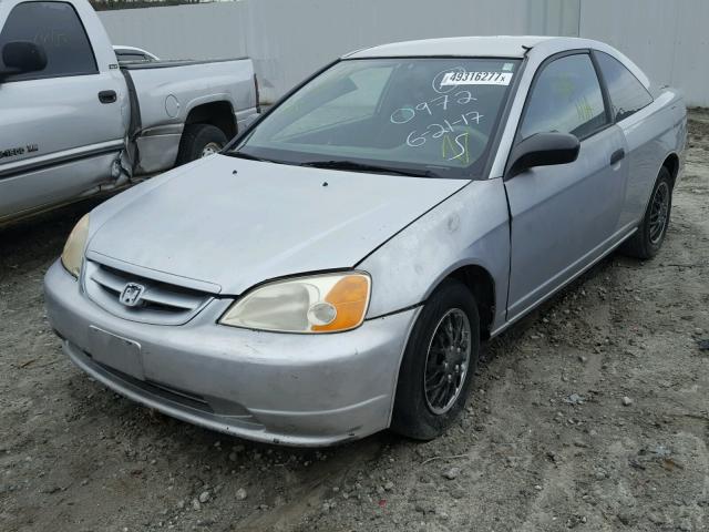 1HGEM22521L070972 - 2001 HONDA CIVIC LX SILVER photo 2