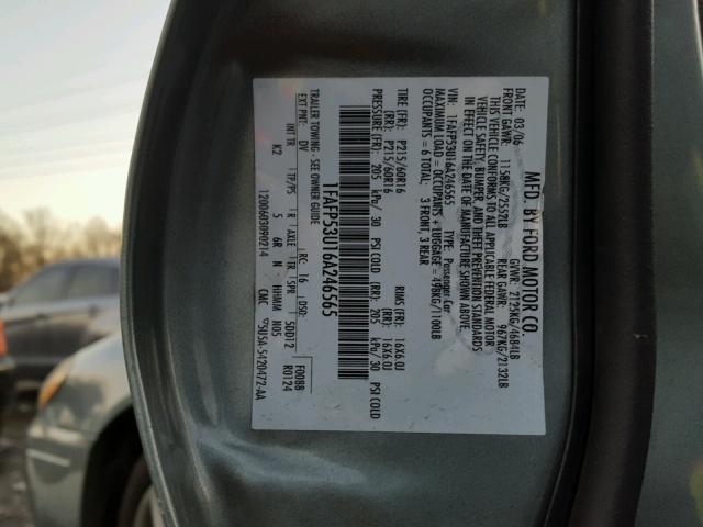 1FAFP53U16A246565 - 2006 FORD TAURUS SE TEAL photo 10