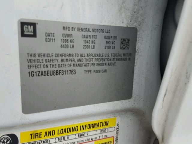 1G1ZA5EU8BF311763 - 2011 CHEVROLET MALIBU LS WHITE photo 10