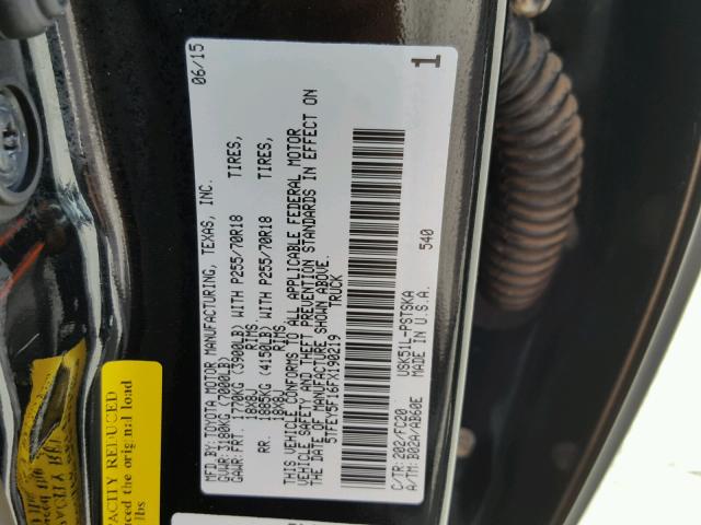 5TFEY5F16FX190219 - 2015 TOYOTA TUNDRA CRE BLACK photo 10