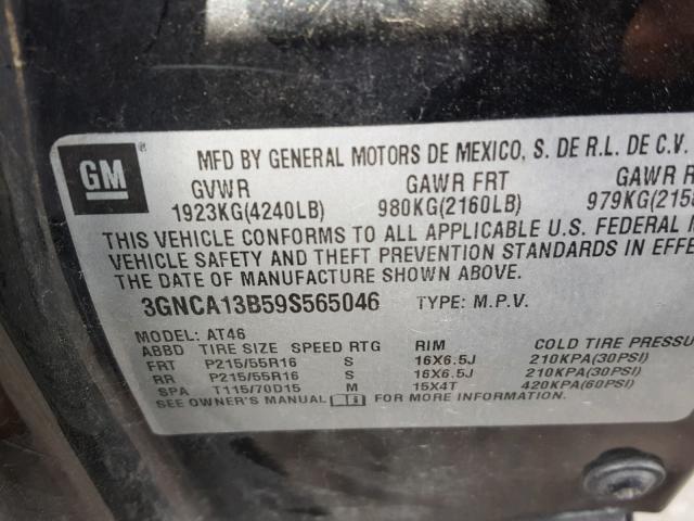 3GNCA13B59S565046 - 2009 CHEVROLET HHR LS Negro foto 10