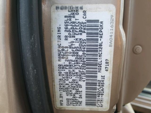 4T1BF28B0YU094535 - 2000 TOYOTA AVALON XL TAN photo 10