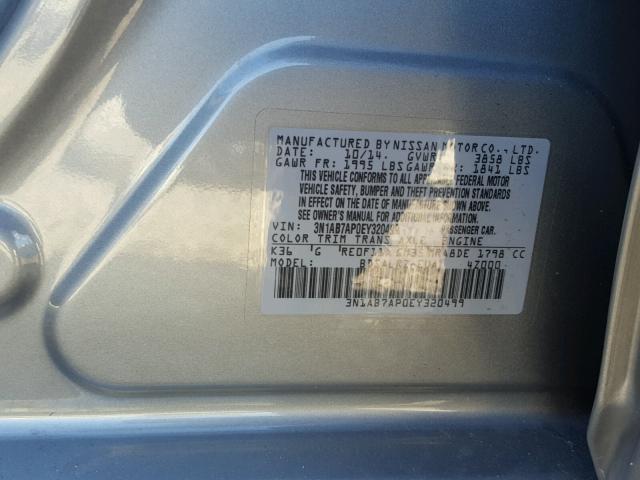 3N1AB7AP0EY320499 - 2014 NISSAN SENTRA S SILVER photo 10