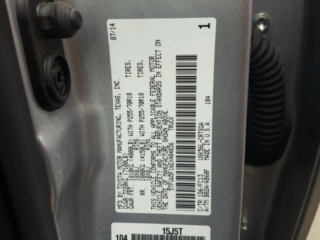 5TFUW5F16EX404836 - 2014 TOYOTA TUNDRA DOU SILVER photo 10