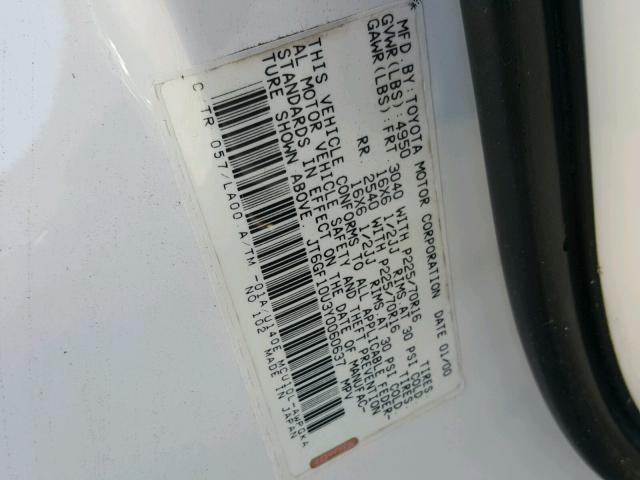 JT6GF10U3Y0060637 - 2000 LEXUS RX 300 WHITE photo 10