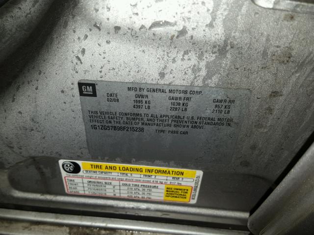 1G1ZG57B98F215238 - 2008 CHEVROLET MALIBU LS 银色 照片 10