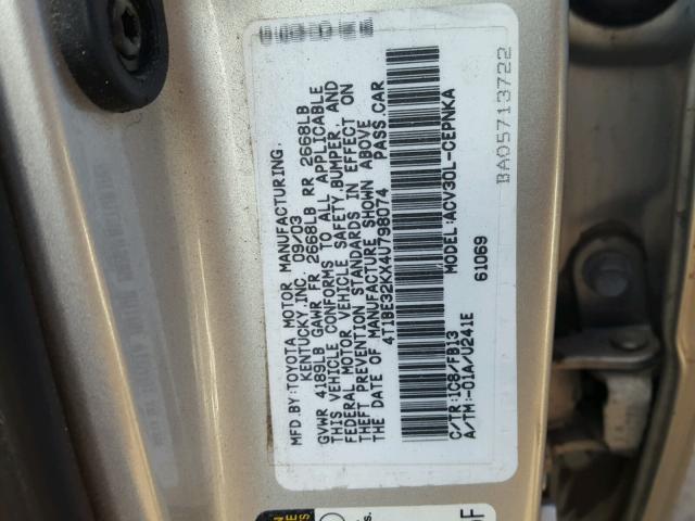 4T1BE32KX4U798074 - 2004 TOYOTA CAMRY LE SILVER photo 10