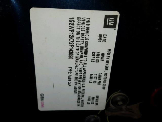 1G2WP12K72F143090 - 2002 PONTIAC GRAND PRIX Mavi foto 10