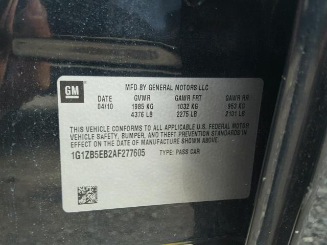 1G1ZB5EB2AF277605 - 2010 CHEVROLET MALIBU LS შავი ფოტო 10