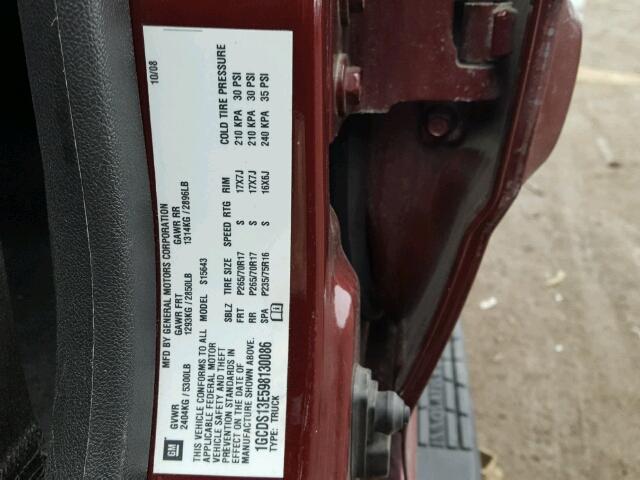 1GCDS13E598130086 - 2009 CHEVROLET COLORADO MAROON photo 10