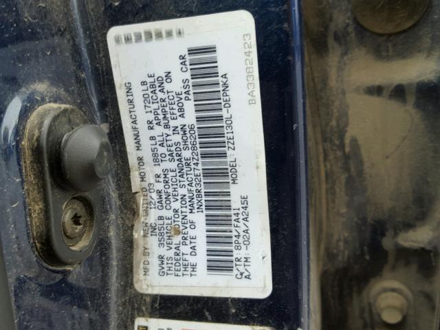 1NXBR32E74Z286206 - 2004 TOYOTA COROLLA CE BLUE photo 10