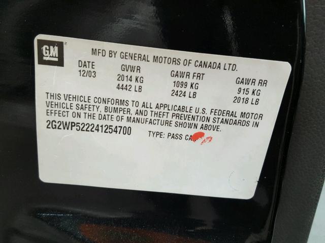 2G2WP522241254700 - 2004 PONTIAC GRAND PRIX BLACK photo 10