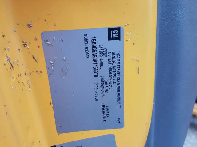 1GB9G5AG0A1166370 - 2010 CHEVROLET EXPRESS CU YELLOW photo 10