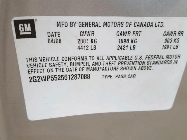 2G2WP552561287088 - 2006 PONTIAC GRAND PRIX ვერცხლისფერი ფოტო 10