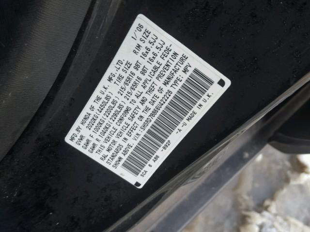 SHSRD78866U422226 - 2006 HONDA CR-V EX შავი ფოტო 10