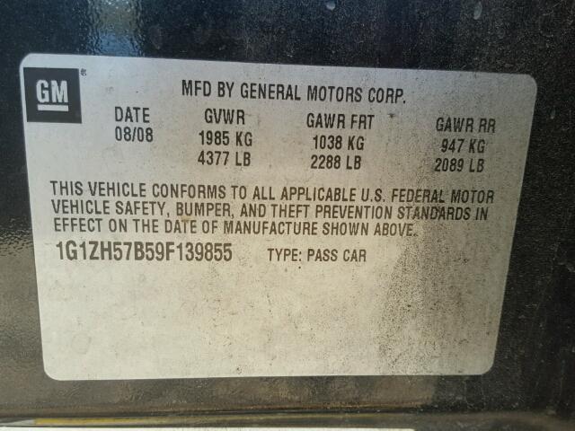 1G1ZH57B59F139855 - 2009 CHEVROLET MALIBU 1LT 黑色 照片 10