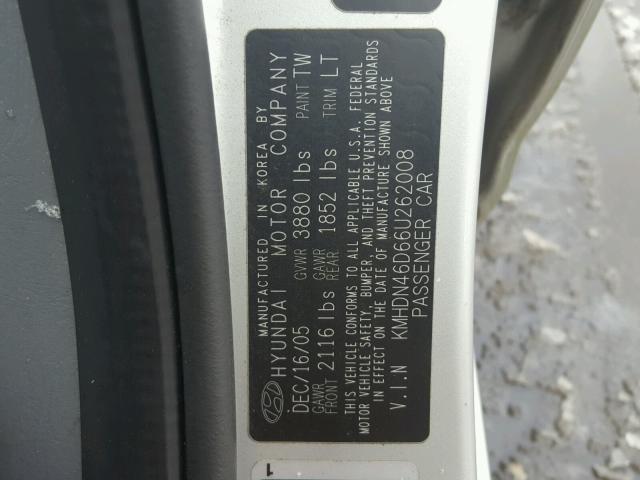 KMHDN46D66U262008 - 2006 HYUNDAI ELANTRA GL SILVER photo 10