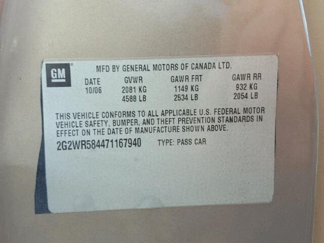 2G2WR554361135841 - 2006 PONTIAC GRAND PRIX GOLD photo 10