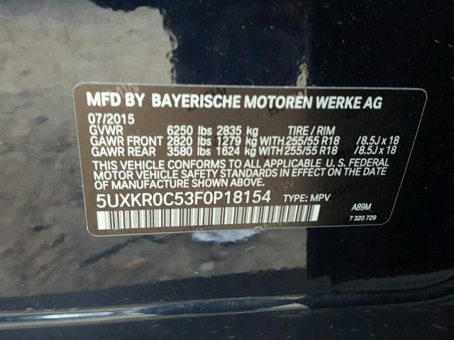 5UXKR0C53F0P18154 - 2015 BMW X5 XDRIVE3 BLUE photo 10