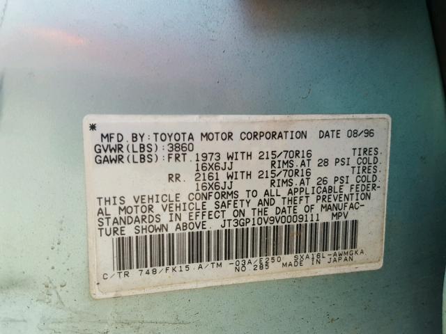 JT3GP10V9V0009111 - 1997 TOYOTA RAV4 BLUE photo 10