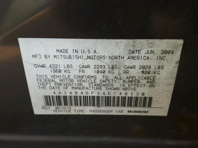 4A3AB46F34E148330 - 2004 MITSUBISHI GALANT ES GRAY photo 10