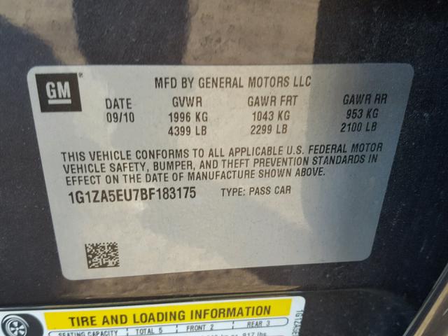 1G1ZA5EU7BF183175 - 2011 CHEVROLET MALIBU LS GRAY photo 10