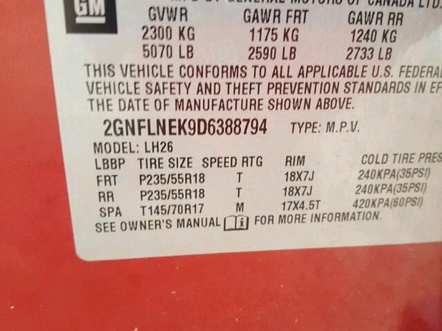 2GNFLNEK9D6388794 - 2013 CHEVROLET EQUINOX LT RED photo 10