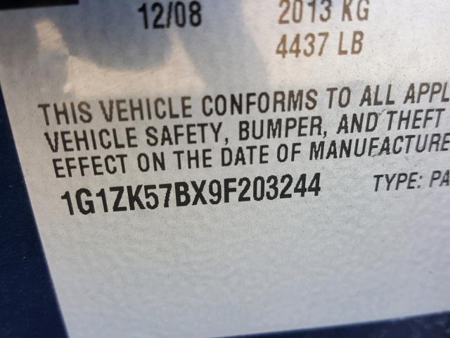 1G1ZK57BX9F203244 - 2009 CHEVROLET MALIBU LTZ 黑色 照片 10