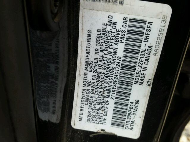 2T1KY38E24C172478 - 2004 TOYOTA COROLLA MA BLACK photo 10