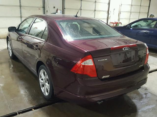 3FAHP0HG1CR333138 - 2012 FORD FUSION SE BURGUNDY photo 3