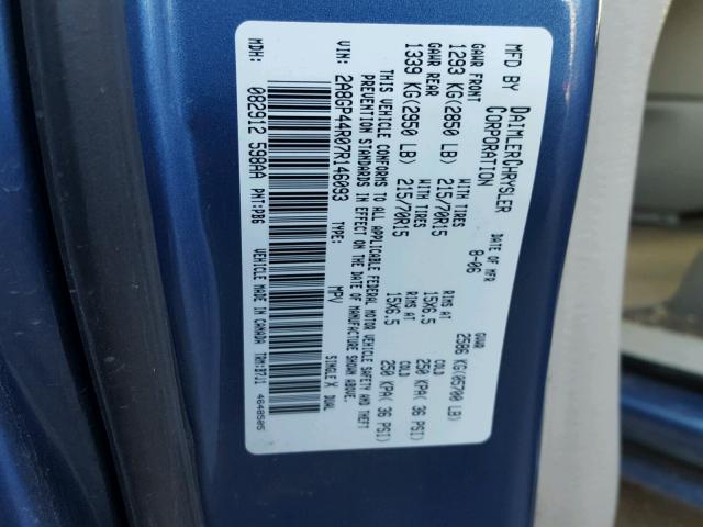 2A8GP44R07R146093 - 2007 CHRYSLER TOWN & COU BLUE photo 10