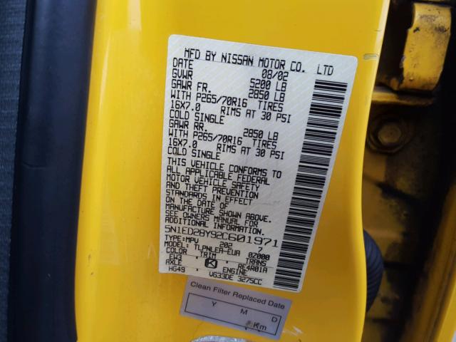 5N1ED28Y92C601971 - 2002 NISSAN XTERRA XE YELLOW photo 10