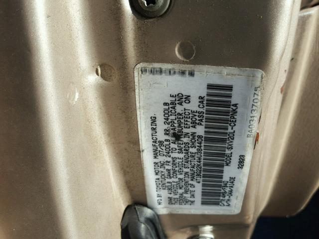 4T1BG22K4WU384408 - 1998 TOYOTA CAMRY CE GOLD photo 10