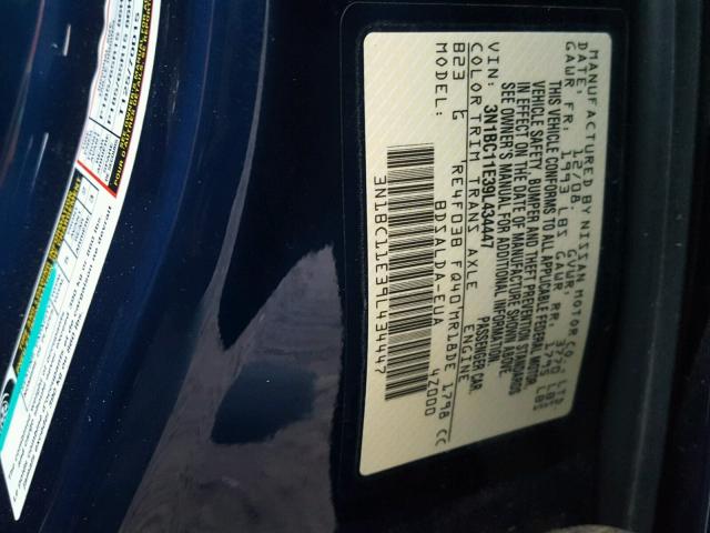 3N1BC11E39L434447 - 2009 NISSAN VERSA S BLUE photo 10