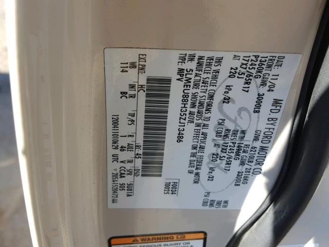 5LMEU88H35ZJ13486 - 2005 LINCOLN AVIATOR 白色 照片 10