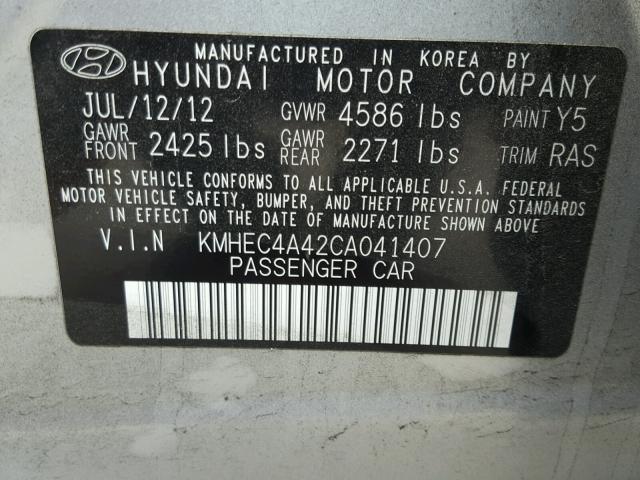 KMHEC4A42CA041407 - 2012 HYUNDAI SONATA HYB SILVER photo 10