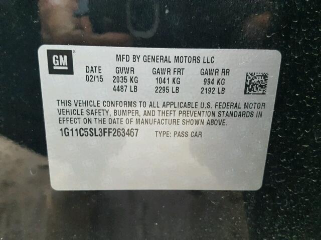 1G11C5SL3FF263467 - 2015 CHEVROLET MALIBU 1LT შავი ფოტო 10