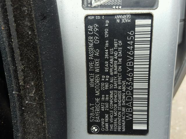 WBADP6346YBV64456 - 2000 BMW 528 IT AUT SILVER photo 10