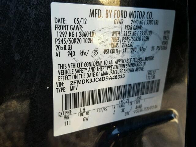 2FMDK3JC4DBA48333 - 2013 FORD EDGE SEL BLACK photo 10