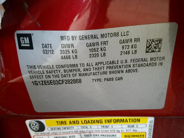 1G1ZE5E03CF282868 - 2012 CHEVROLET MALIBU LTZ RED photo 10