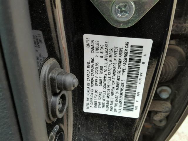 2HGFB2F98FH550316 - 2015 HONDA CIVIC EXL 黑色 照片 10