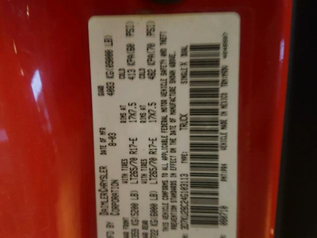 3D7KU28C24G103113 - 2004 DODGE RAM 2500 S RED photo 10