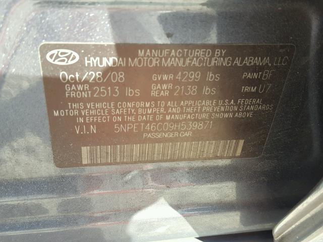 5NPET46C09H539871 - 2009 HYUNDAI SONATA GLS BLUE photo 10