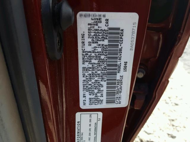 4T1BE30K13U164850 - 2003 TOYOTA CAMRY LE RED photo 10