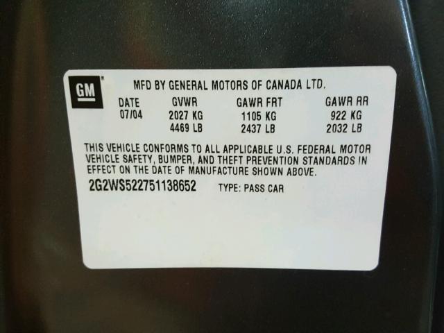 2G2WS522751138652 - 2005 PONTIAC GRAND PRIX Կապույտ լուսանկար 10