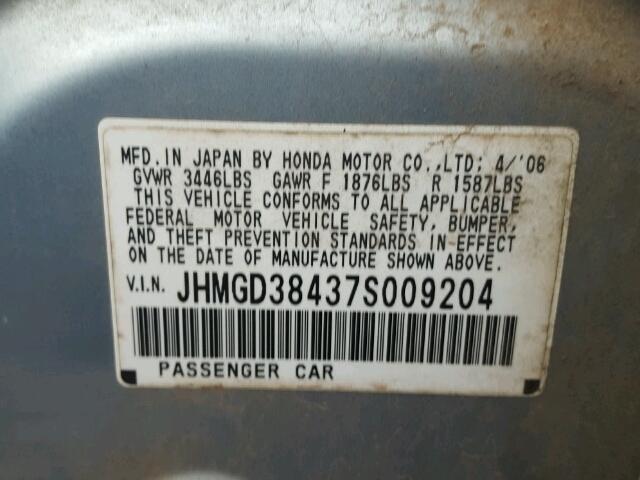 JHMGD38437S009204 - 2007 HONDA FIT Көк фото 10