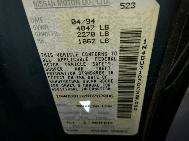 1N4BU31D2RC207006 - 1994 NISSAN ALTIMA XE TEAL photo 10