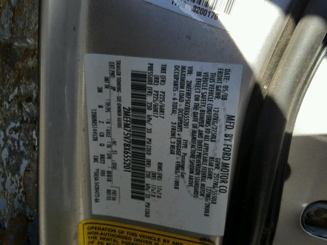 2MEFM75V78X655201 - 2008 MERCURY GRAND MARQ SILVER photo 10